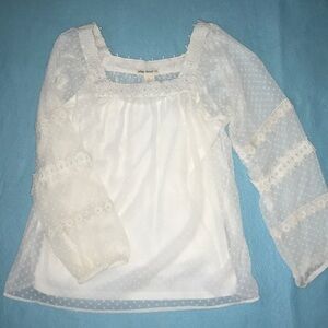INDIGO Thread Co. vintage blouse white long sleeve sheer polka dots size L